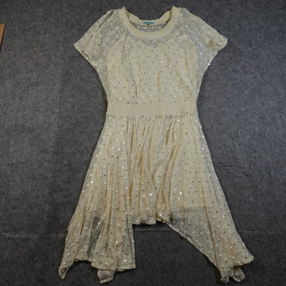 Anthropologie Dress Womens 2 Mini Sheer Leifnotes Dot Gleam Ivory Coquette - Picture 2 of 12